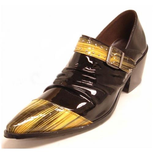 Encore By Fiesso Yellow / Black Monk Strape Genuine Leather Loafer Shoes FI6785